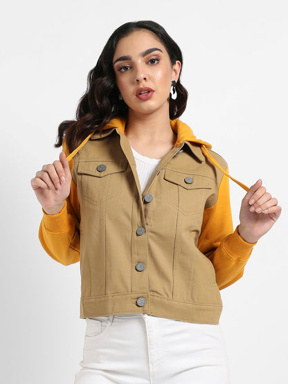 Denim Jacket With Sweatshirt Sleeve