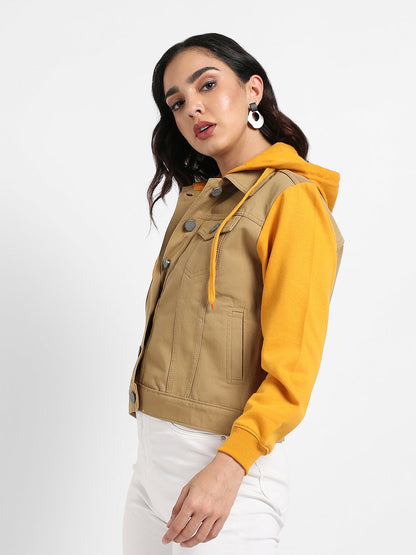 Denim Jacket With Sweatshirt Sleeve