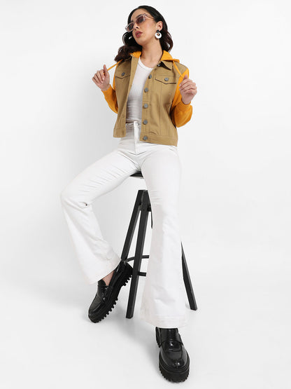 Denim Jacket With Sweatshirt Sleeve