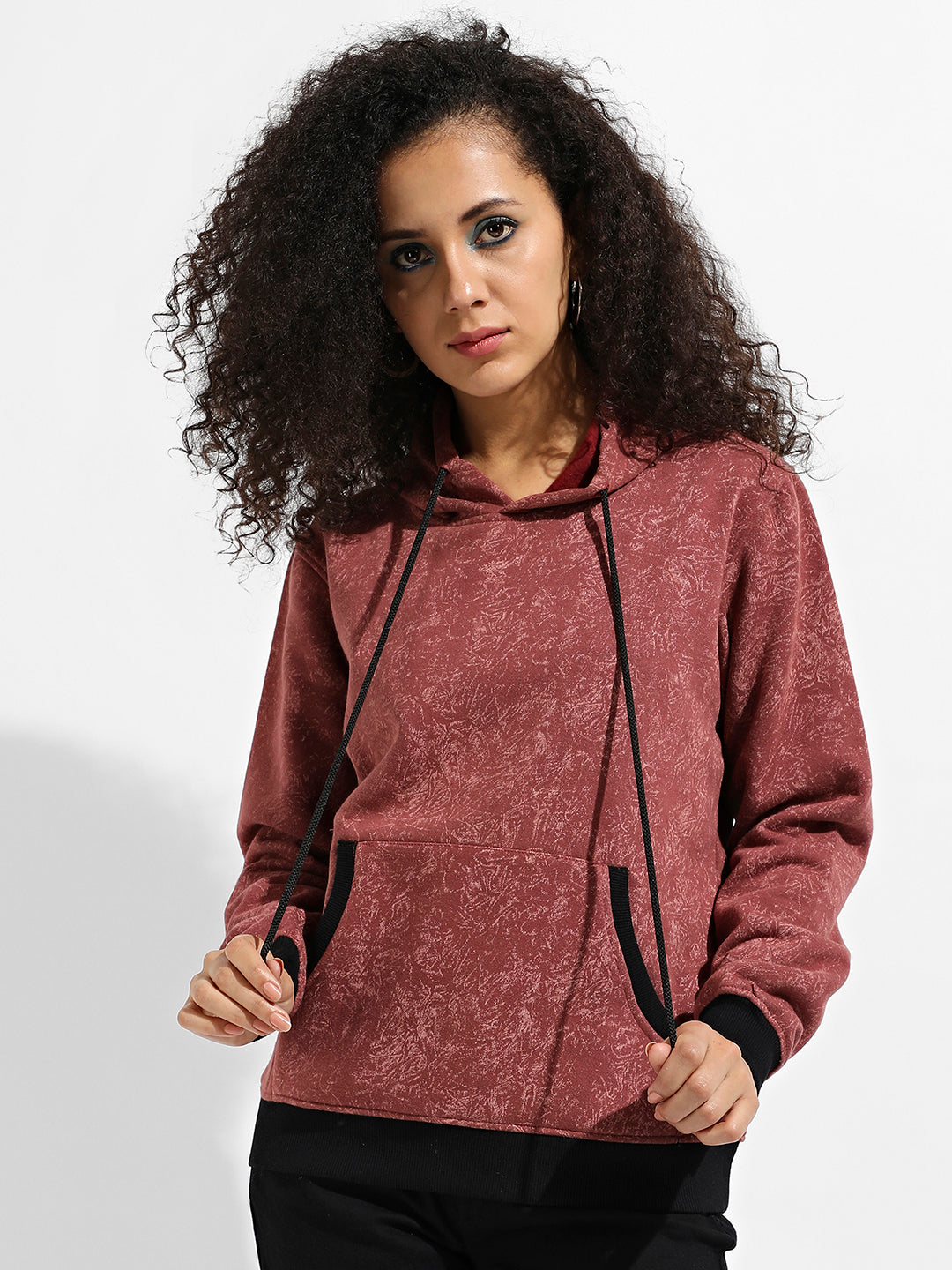 Printed Hoodie With Contrast Hem