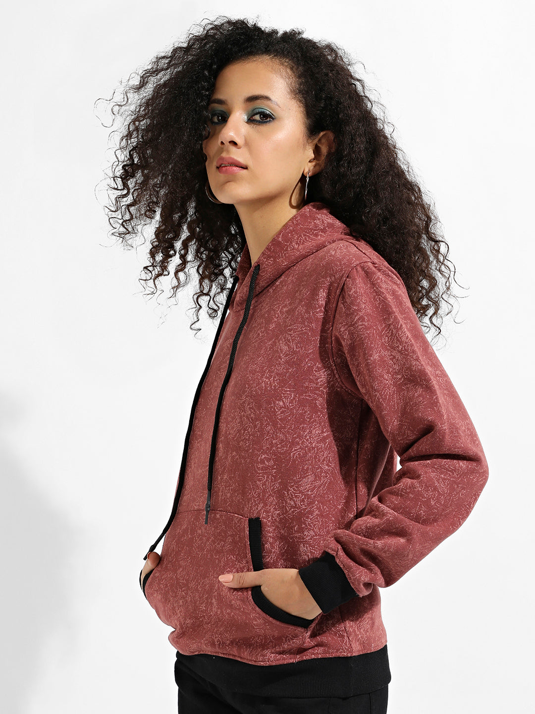 Printed Hoodie With Contrast Hem