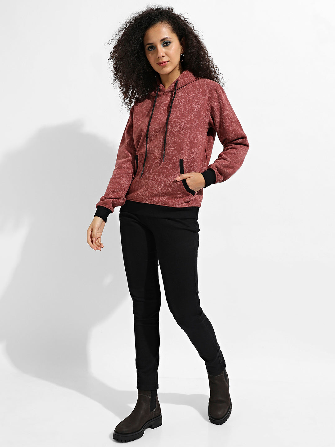 Printed Hoodie With Contrast Hem