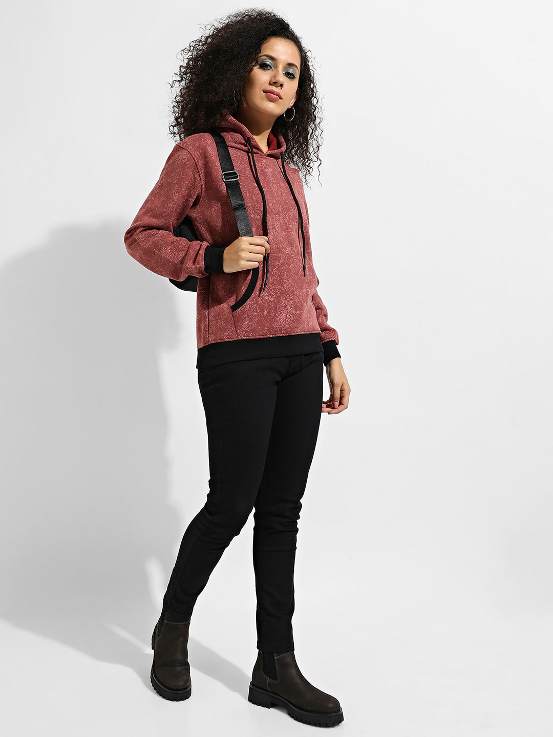 Printed Hoodie With Contrast Hem