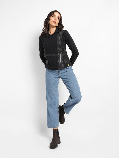 Zip-Front Biker Jacket With Self-Design Panels