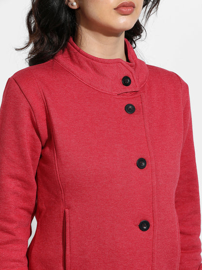 Red Single-Breasted Jacket With Angled Open Pockets