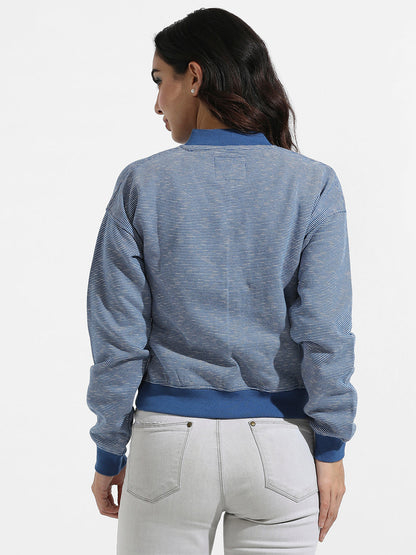 Zip-Front Striped Jacket With Ribbed Hem