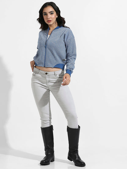 Zip-Front Striped Jacket With Ribbed Hem