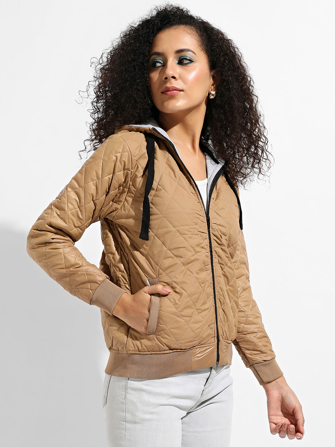 Quilted Puffer Jacket With Ribbed Hem