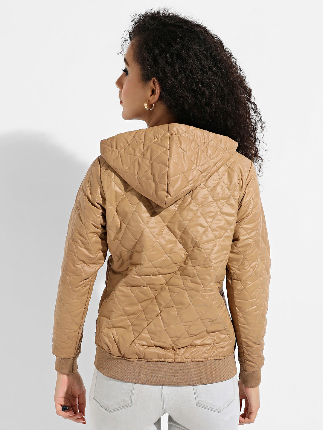 Quilted Puffer Jacket With Ribbed Hem