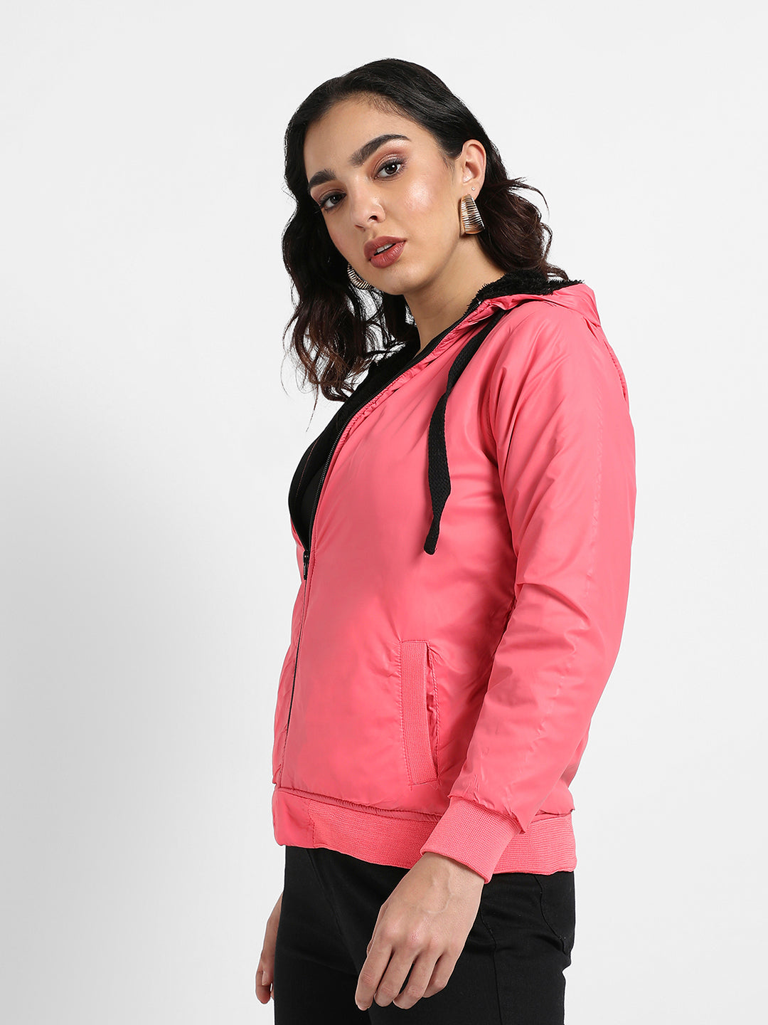 Zip-Front Bomber Jacket With Contrast Drawstring