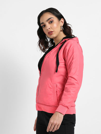 Zip-Front Bomber Jacket With Contrast Drawstring