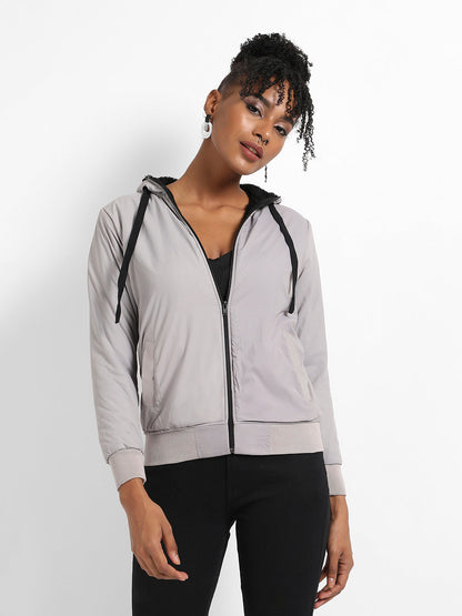 Zip-Front Puffer Jacket With Contrast Drawstring