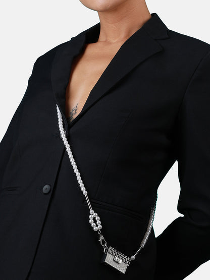 Dazzling Allure: Adorning With A Metallic Bodychain & Mini Purse