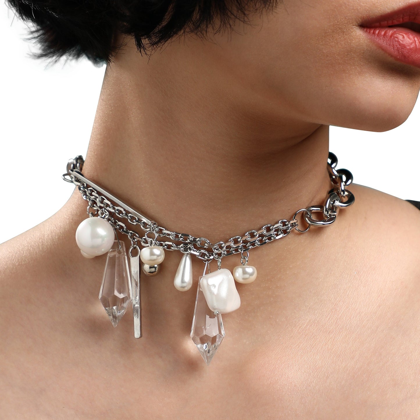 Silver-Plated Short Necklace Necklace