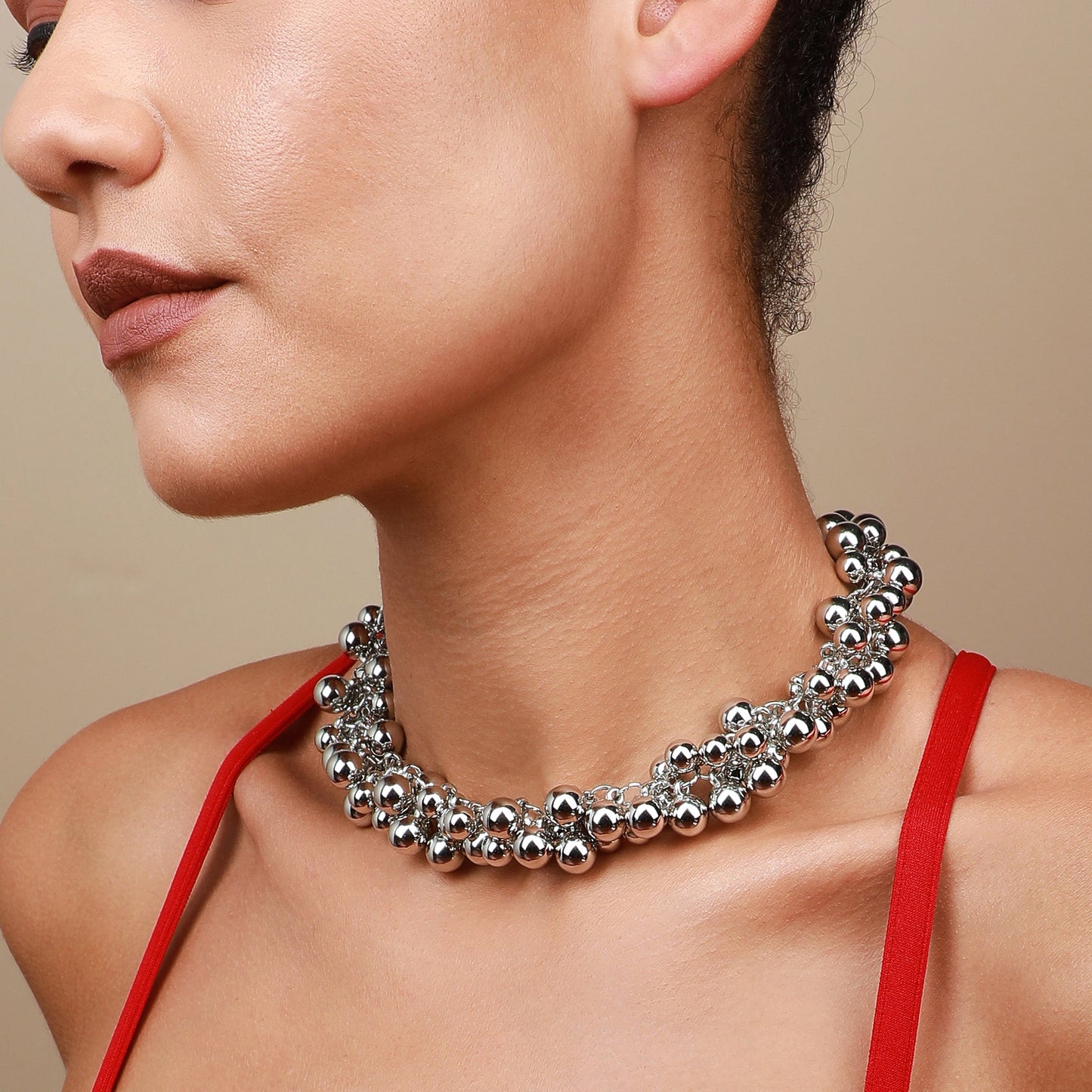 Silver-Plated Short Necklace Necklace
