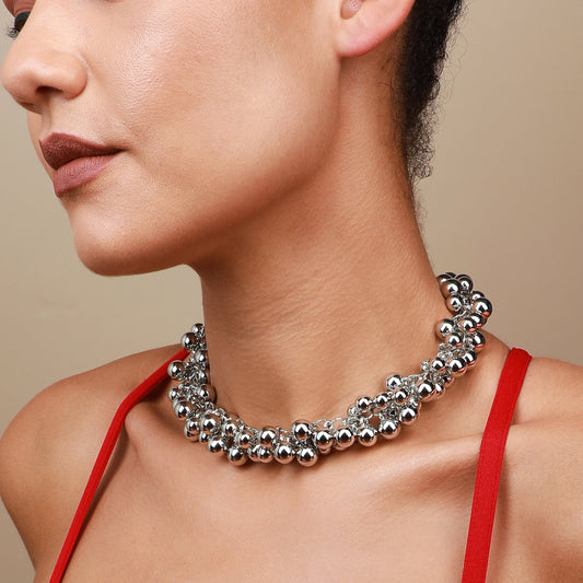 Silver-Plated Short Necklace Necklace