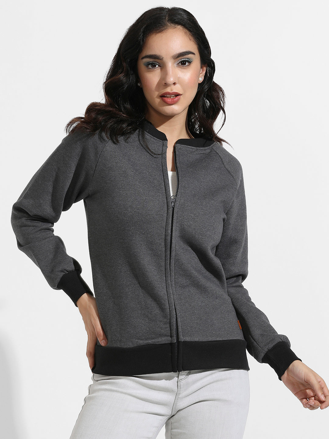 Zip-Front Hoodie With Contrast Hem