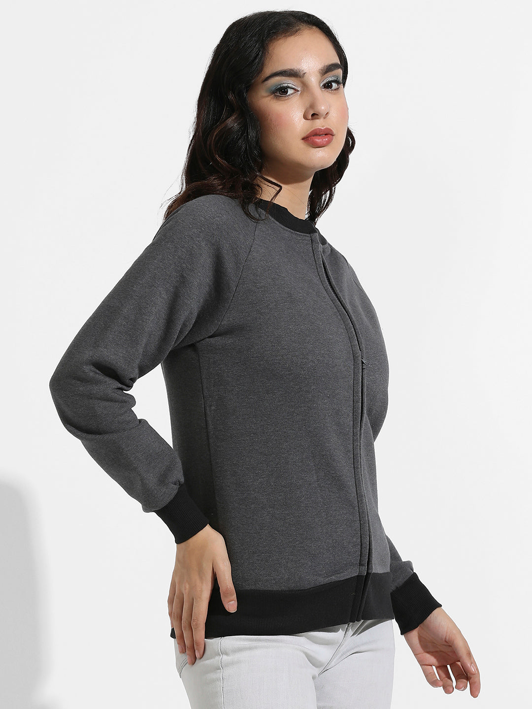 Zip-Front Hoodie With Contrast Hem