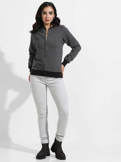 Zip-Front Hoodie With Contrast Hem
