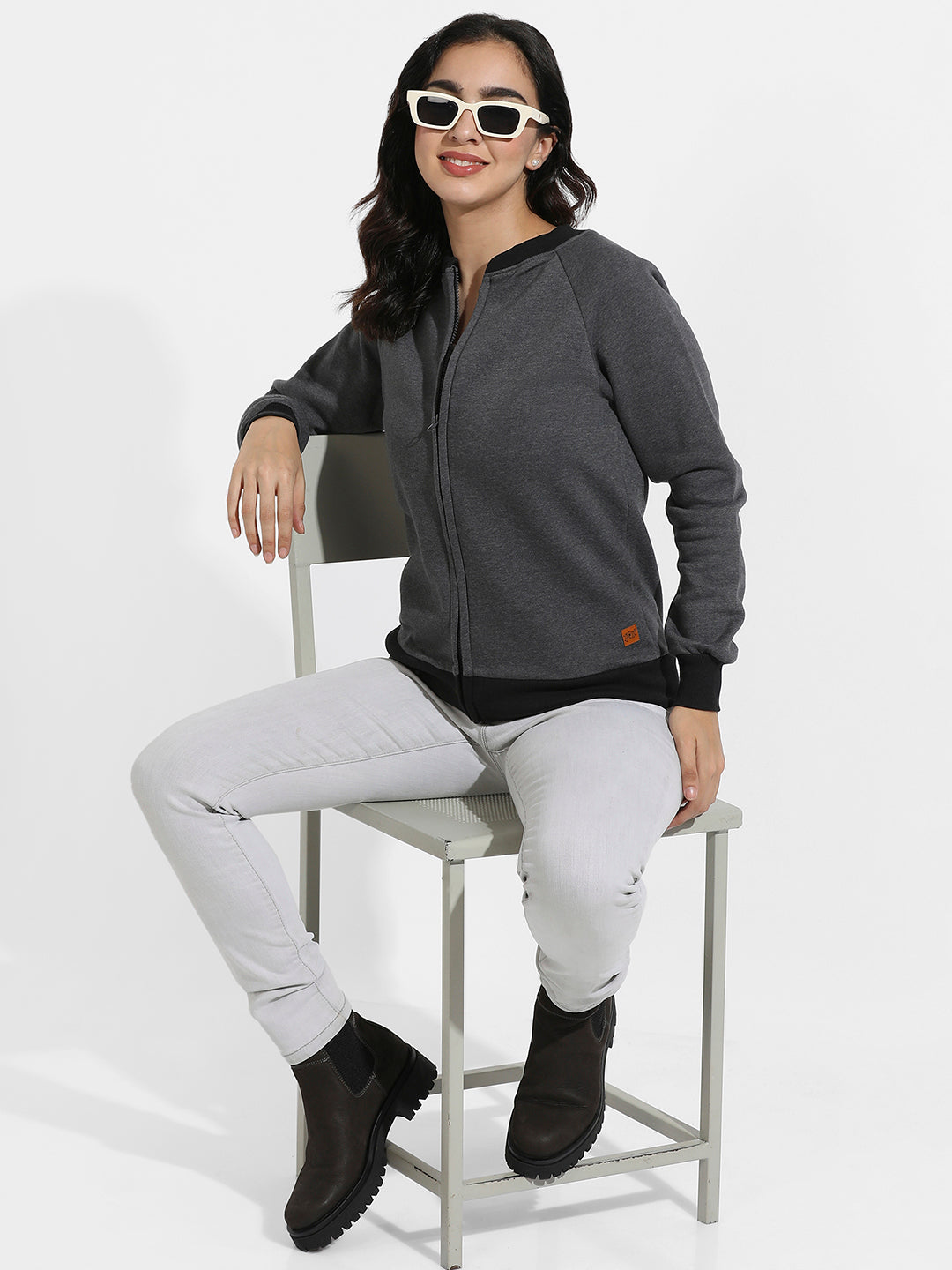 Zip-Front Hoodie With Contrast Hem