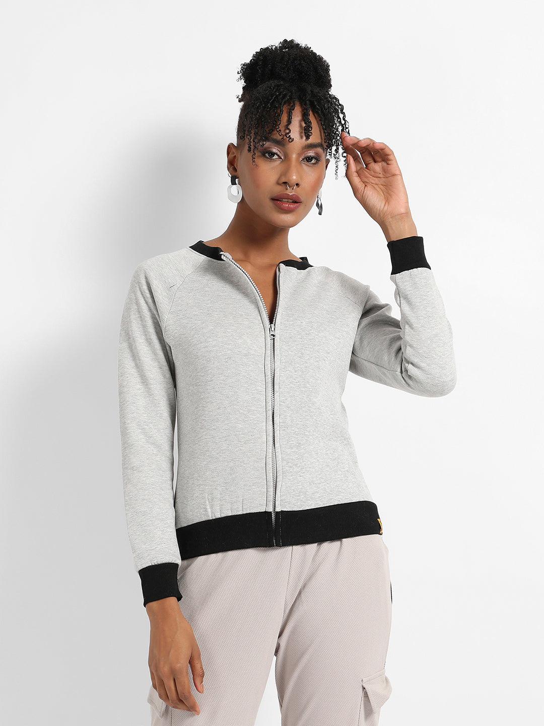 Zip-Front Sweatshirt With Contrast Hem
