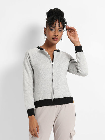 Zip-Front Sweatshirt With Contrast Hem