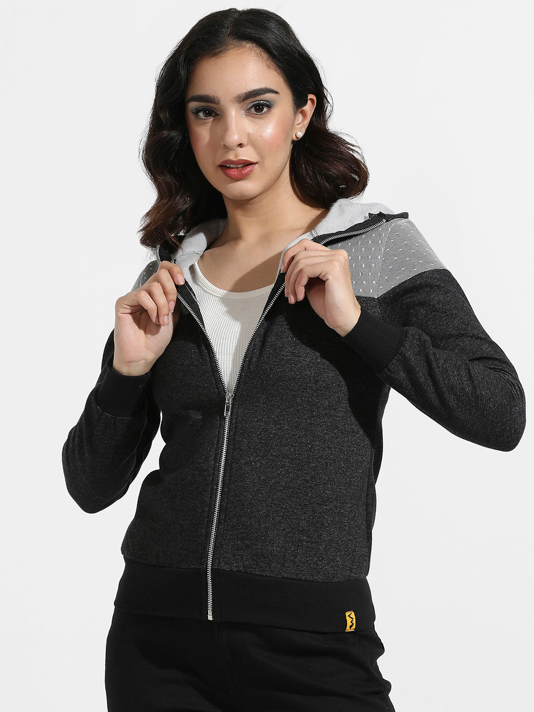 Zip-Front Hoodie With Polka Dot Detail