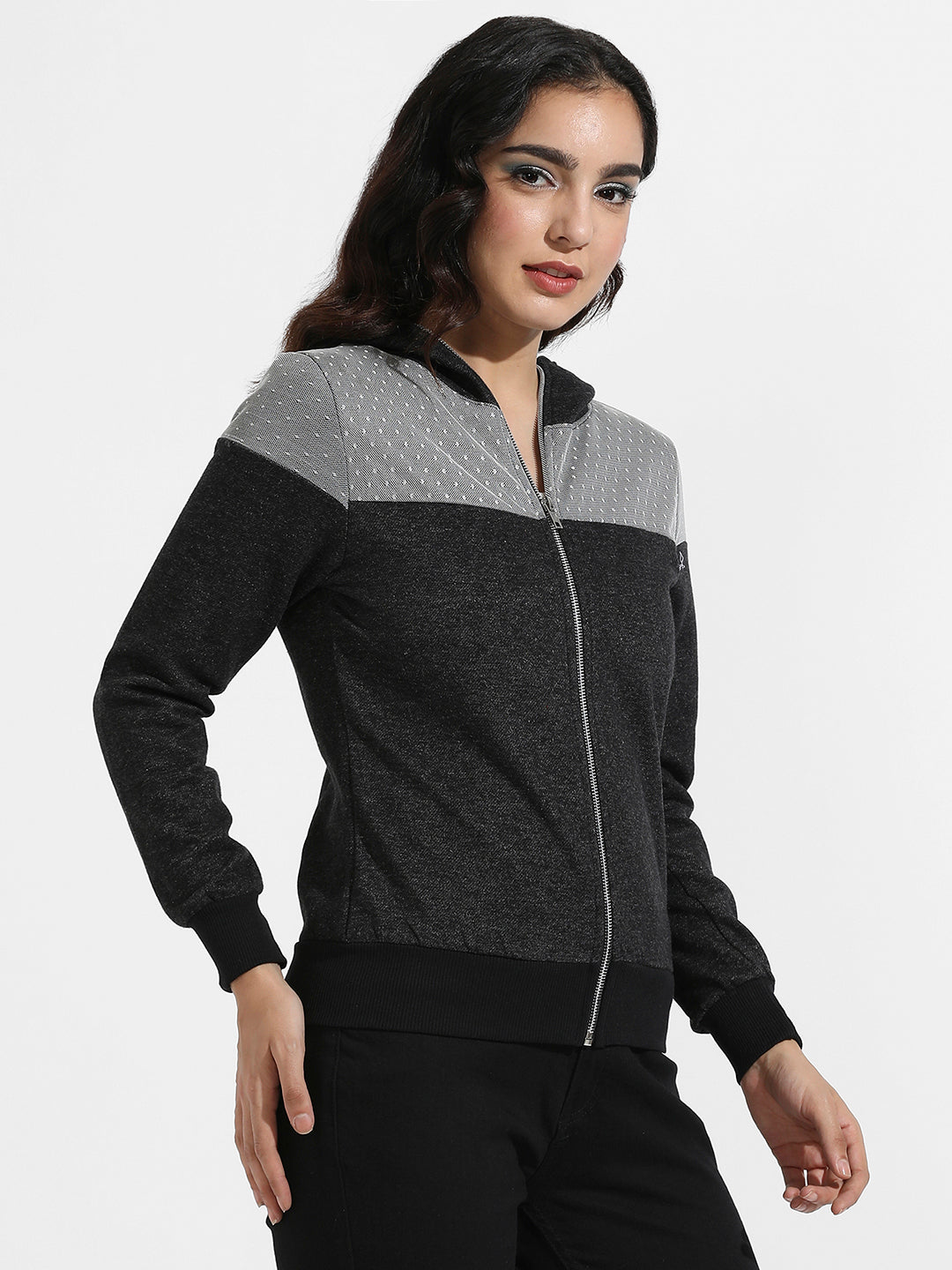 Zip-Front Hoodie With Polka Dot Detail