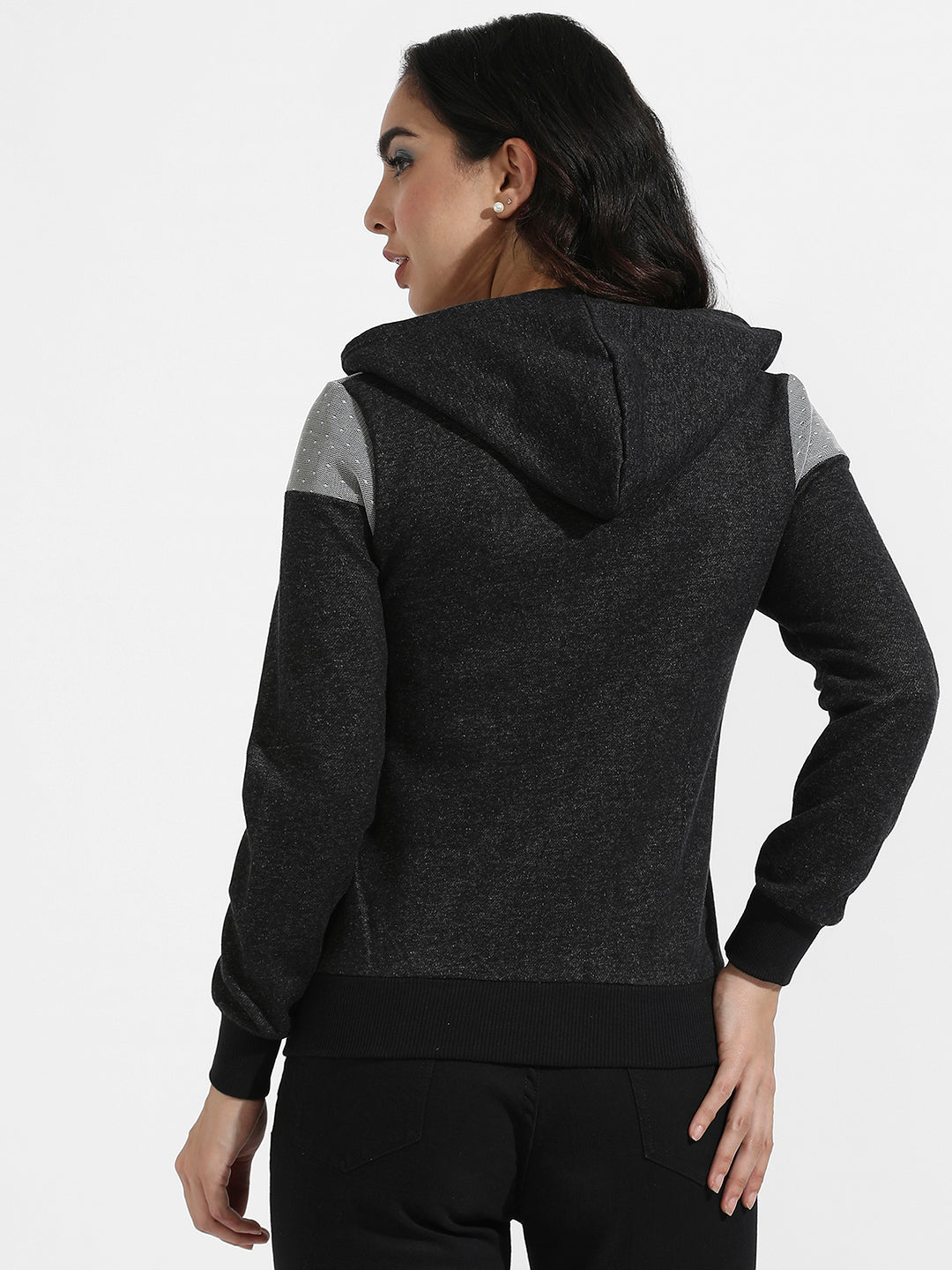 Zip-Front Hoodie With Polka Dot Detail