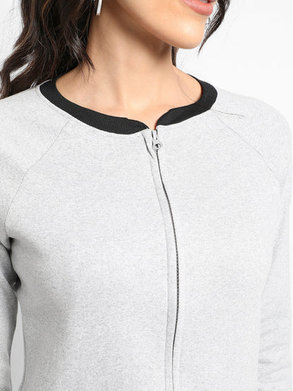 Grey & Black Colourblock Sweatshirt With Zip-Closure