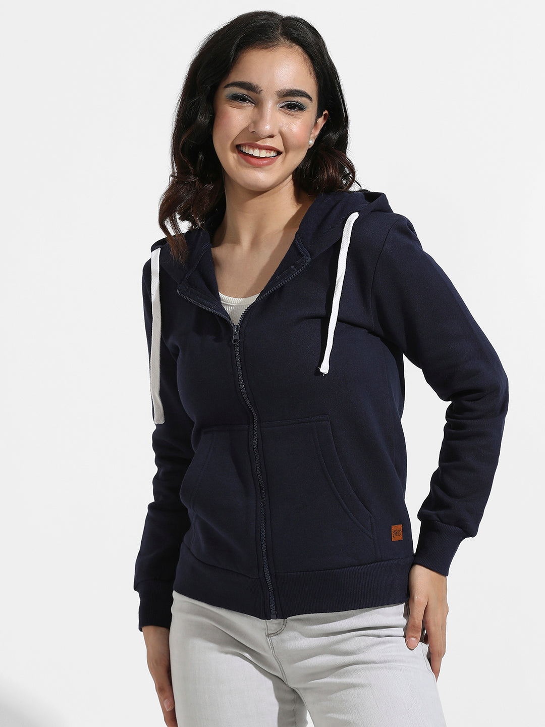 Zip-Front Hoodie With Contrast Drawstring