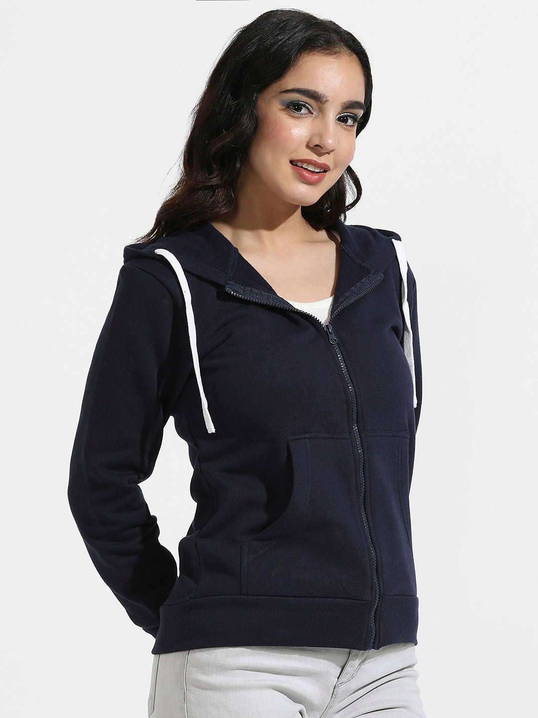 Zip-Front Hoodie With Contrast Drawstring