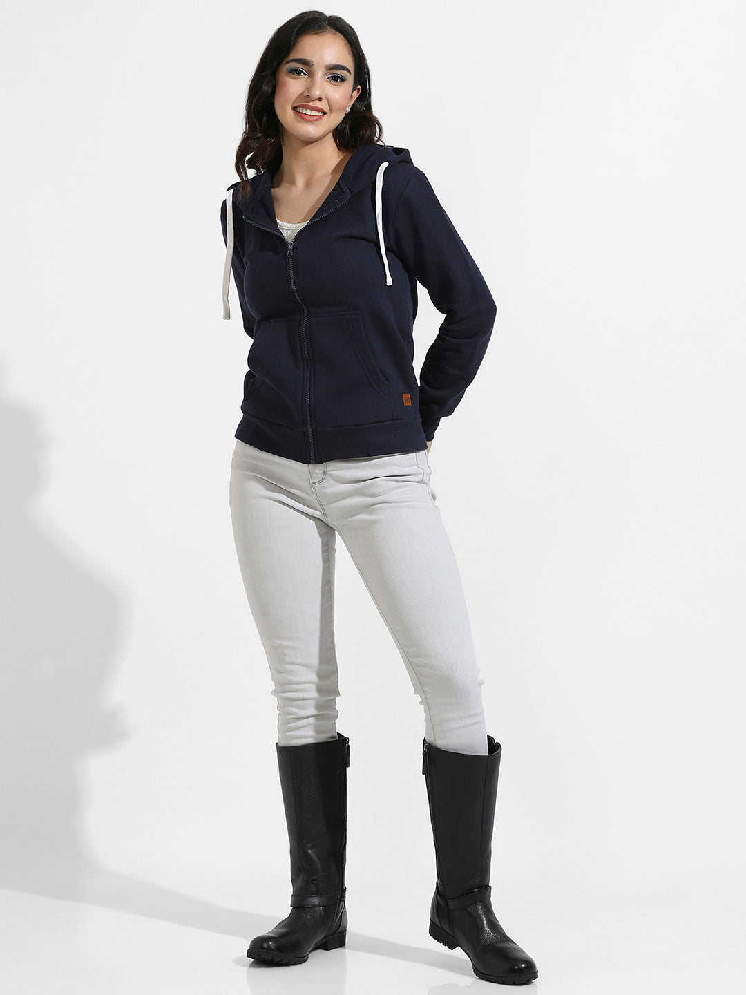 Zip-Front Hoodie With Contrast Drawstring