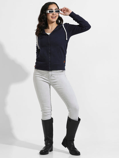 Zip-Front Hoodie With Contrast Drawstring