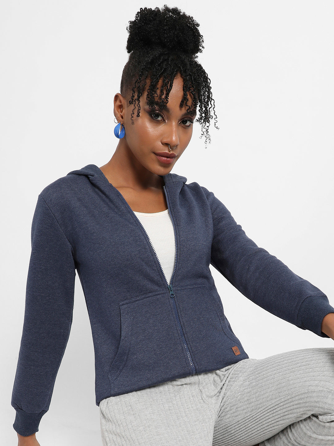 Zip-Front Hoodie With Contrast Drawstring