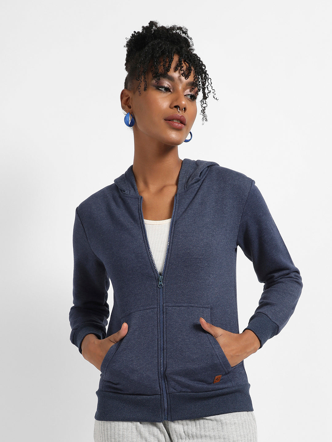 Zip-Front Hoodie With Contrast Drawstring