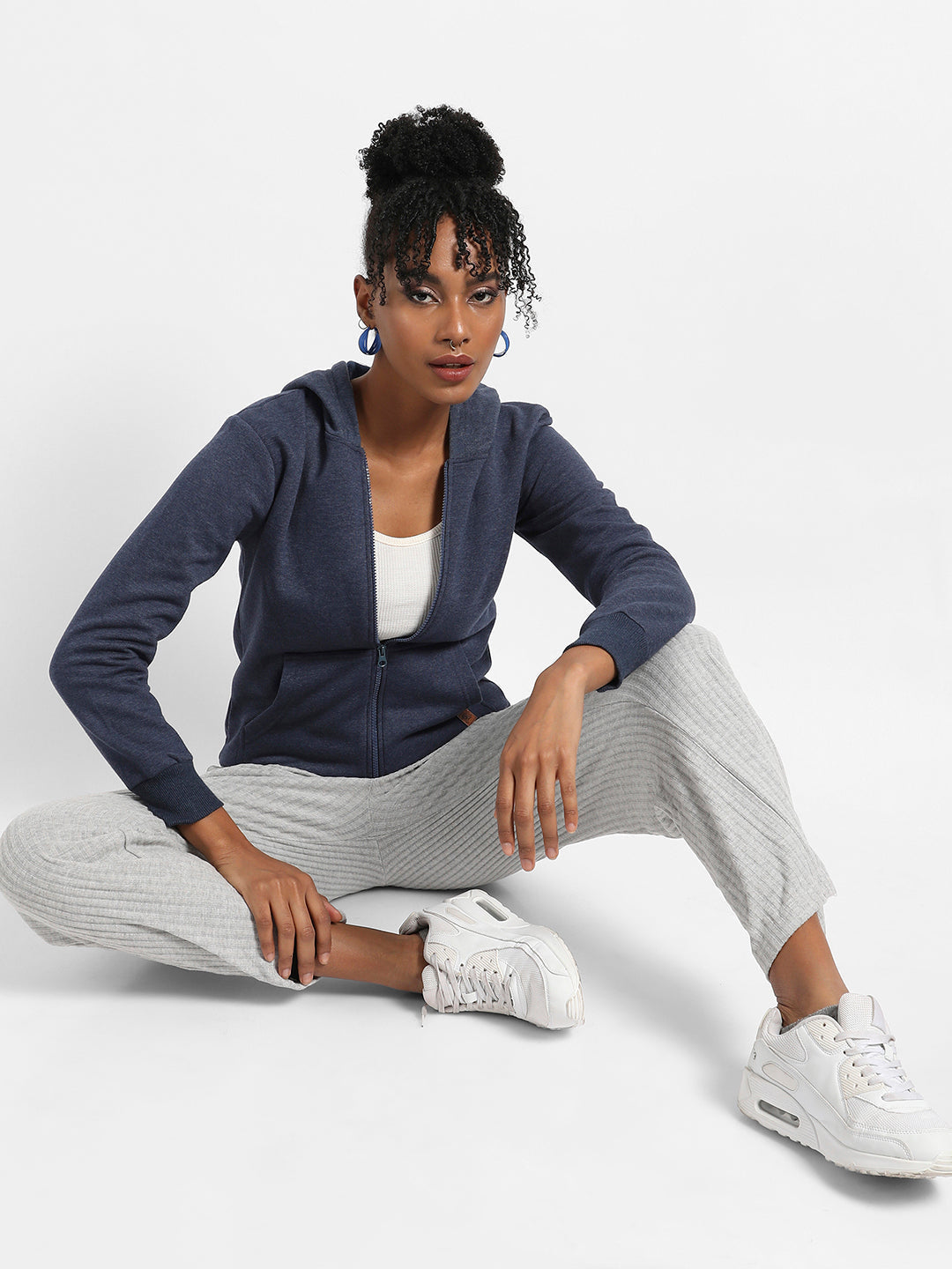 Zip-Front Hoodie With Contrast Drawstring