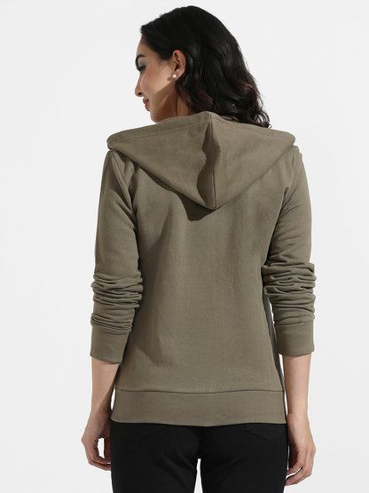 Solid Zip-Front Hoodie With Contrast Drawstring