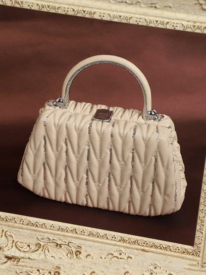 The Quilted Sequin Handbag - Beige