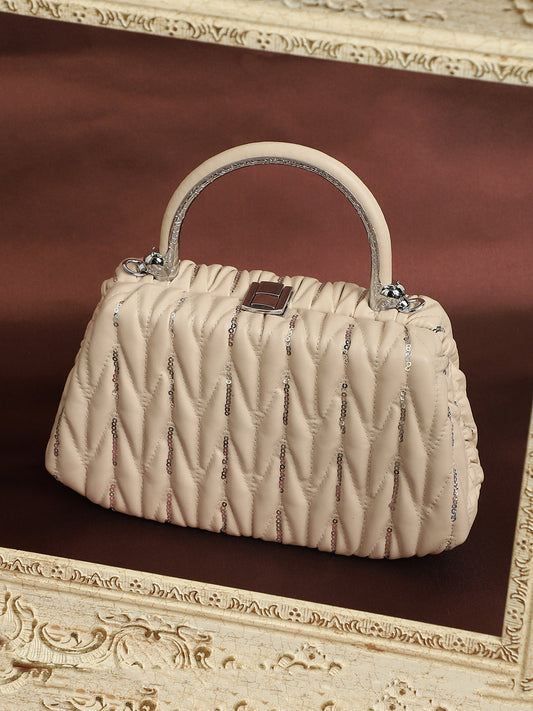 The Quilted Sequin Handbag - Beige