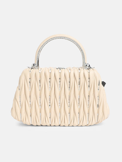 The Quilted Sequin Handbag - Beige
