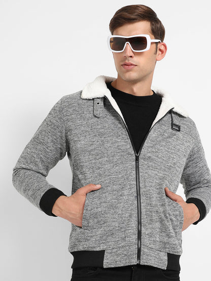 Heathered Jacket With Fleece Detail