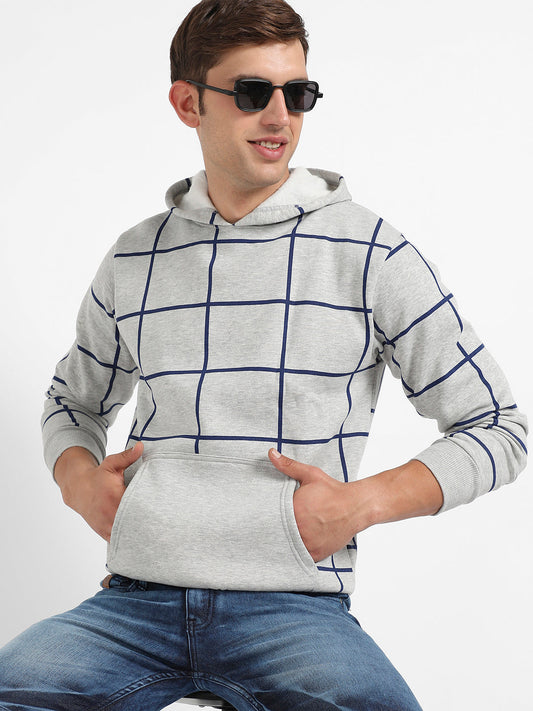 Contrast Graph Check Hoodie With Kangaroo Pocket