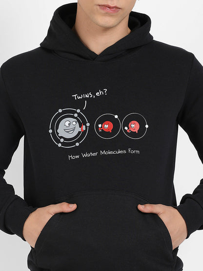 Men's Black Water Molecules Hoodie With Kangaroo Pocket
