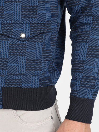 Men's Blue Textured Jacket With Flap Pocket