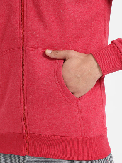 Men's Red Zip-Front Hoodie With Contrast Drawstring