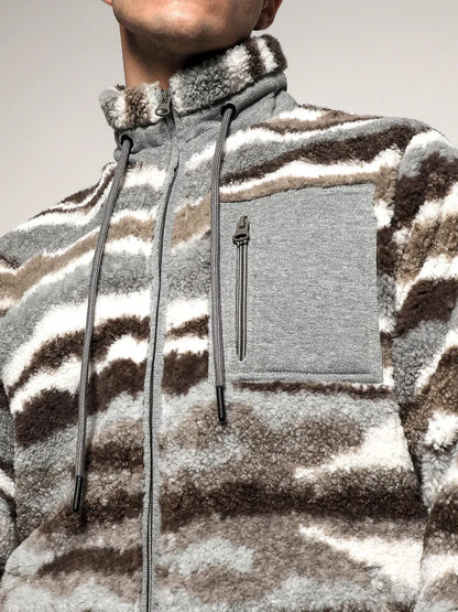 Men's Light Grey - Chocolate Brown Camouflage Sherpa Puffer Jacket