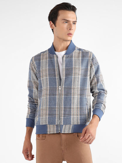 Tartan Plaid Jacket With Ribbed Hem