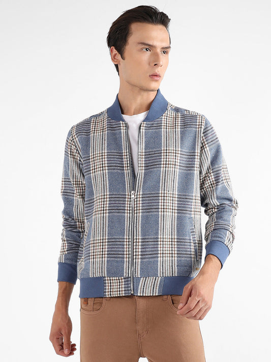 Tartan Plaid Jacket With Ribbed Hem