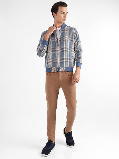 Tartan Plaid Jacket With Ribbed Hem